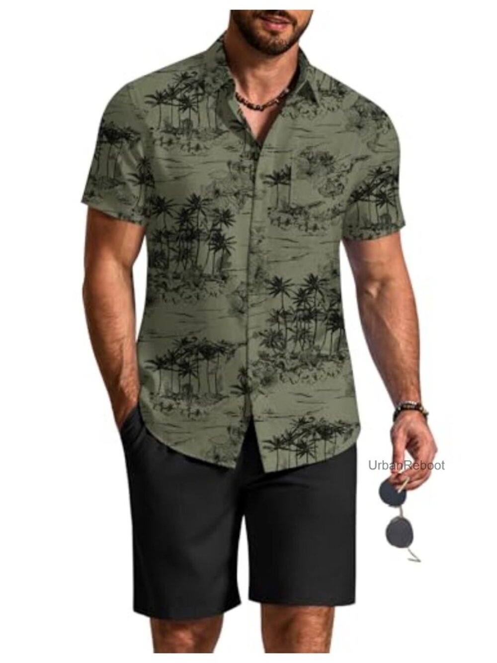 Men's Linen Blend 2 Piece Short Sleeve Vacation Outfit Set with Button Down